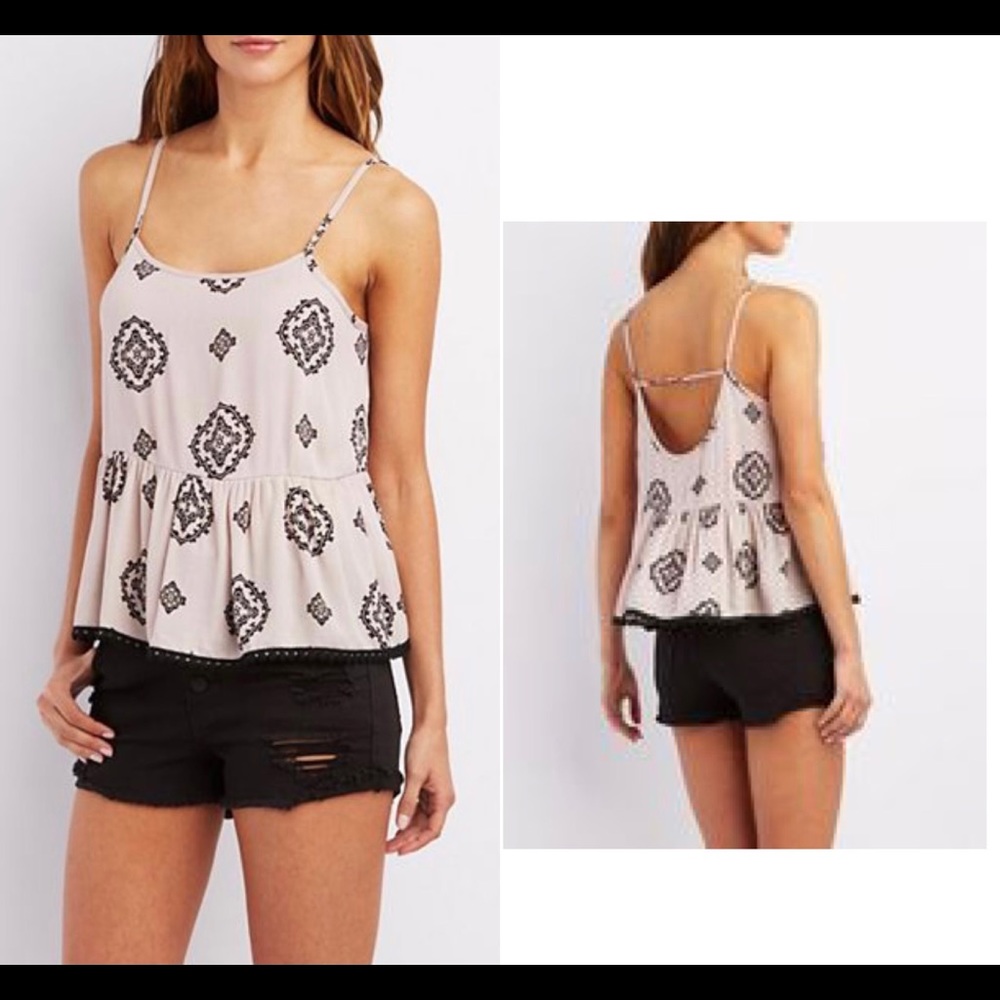 Charlotte Russe Crochet-Trim Ruffle Tank Top (M)